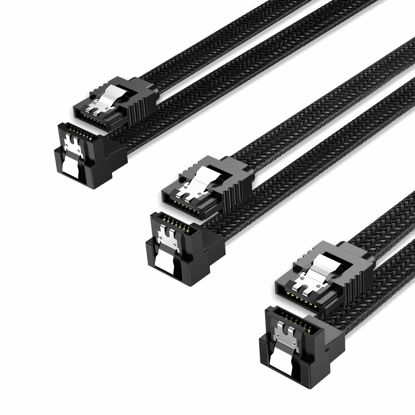 Picture of QIVYNSRY 3PACK SATA Cable III 3 Pack 90 Degree Straight to Right Angle 6Gbps HDD SDD SATA Data Cable with Locking Latch 50cm 18 Inch for SATA HDD, SSD, CD Driver, CD Writer, Black