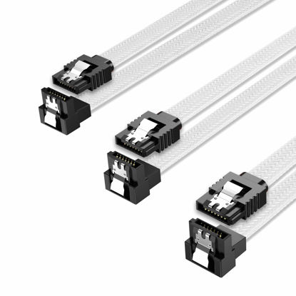 Picture of QIVYNSRY 3PACK SATA Cable III 3 Pack 90 Degree Straight to Right Angle 6Gbps HDD SDD SATA Data Cable with Locking Latch 50cm 18 Inch for SATA HDD, SSD, CD Driver, CD Writer, White