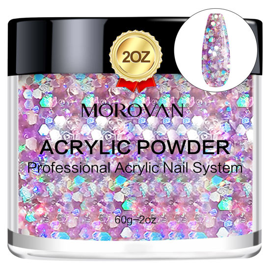 Picture of Morovan Acrylic Powder - Glitter Acrylic Nail Powder 2 oz Professional Nail Acrylic Powder for Nail Extension Nail Carving No Nail Lamp Needed (Fuchsia)