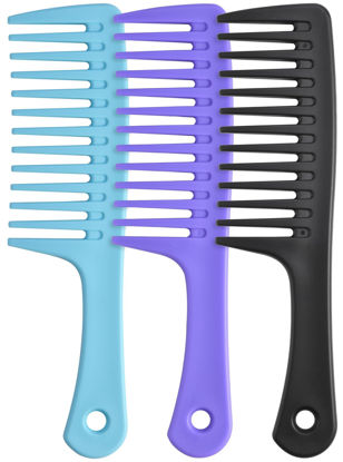 Picture of Wide Tooth Comb and Large Hair Detangling Comb, Durable Hair Brush for Best Styling and Professional Hair Care, Suitable for Curly Hair, Long Hair, Wet Hair in all Types, Reduce Hair Loss and Dandruff&Headache-Minimal breakages Comb (Blue，Purple，Bla