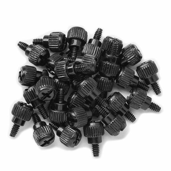 Picture of VAPKER 50PCS 6#-32x6 M3.5 PC Computer Case Thumbscrews Thumb Screws Black Zinc for Hard Drive Computer Case Motherboard Fan Power Graphics