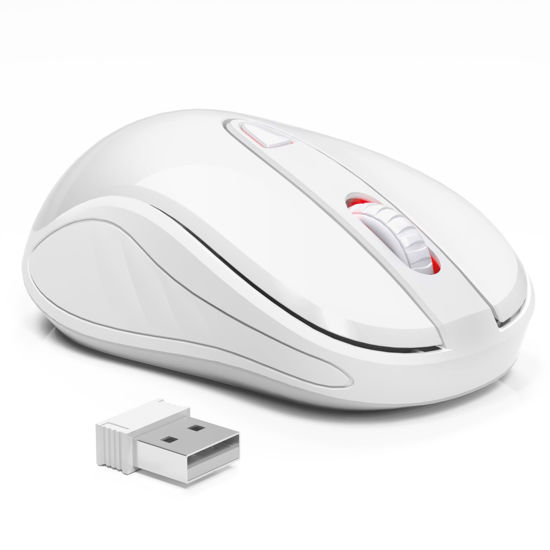 Picture of OKIMO Wireless Mouse for Laptop Computer Mouse with USB Receiver 2.4GHz Optical Tracking Computer Cordless Mouse Ergonomic Portable Mouse for PC Mac Laptop Chromebook (White)