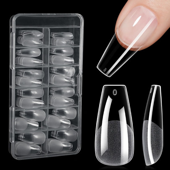 Picture of AILLSA Medium Coffin Nail Tips Soft Gel Half Matte Full Cover Nail Tips Clear Acrylic Pre-Shaped Nail Tips Flase Press on Nail Tips for Extentions Nails Manicure Salon DIY Ideal Gifts 216PCS 12 Sizes