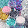 Picture of 8 Colors of Holographic Chunky Glitter No Glue Attached Pack 1, 8 Pots Total 80g Multi-Shaped for Body Hair Face Eyes Make-up, Nail Art and Bedazzling in Party/Concert/Events Glitter