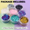 Picture of 8 Colors of Holographic Chunky Glitter No Glue Attached Pack 1, 8 Pots Total 80g Multi-Shaped for Body Hair Face Eyes Make-up, Nail Art and Bedazzling in Party/Concert/Events Glitter