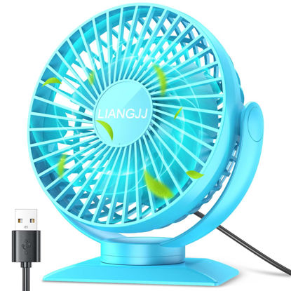 Picture of LiangJJ 6.5-Inch Small Desk Fan, 3 Speeds Mini Fan Super Quiet, 720° Adjustment USB Powered Portable Personal Table Desktop Fan, Electric Plug in Cooling Fan for Home Office Travel, Blue