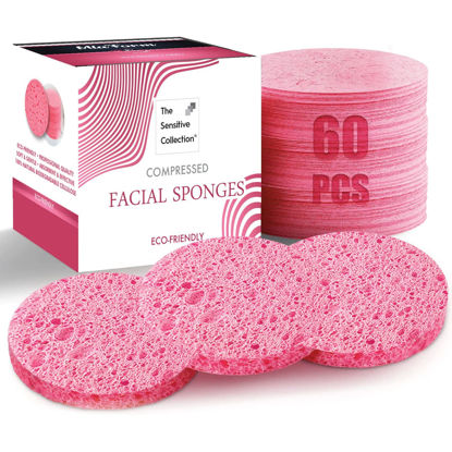 Picture of 60-Count Compressed Facial Sponges, 100% Natural Cosmetic Spa Sponges for Facial Cleansing, Exfoliating Mask(Pink)