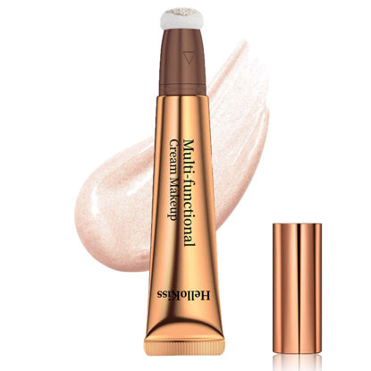 Picture of Paminify Liquid Highlighter Beauty Wand, Highlight Bronzer Stick with Cushion Applicator,Smooth Shimmer Finish,Lightweight Super Silky Cream Face Illuminator Makeup Stick,Cruelty-free,05 Pearl White