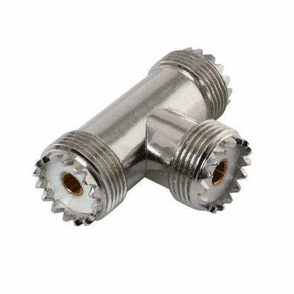 Picture of Maxmoral 3 Way RF Coaxial Adapter UHF Female to 2 UHF Female Jack T Type Coax Cable Connector