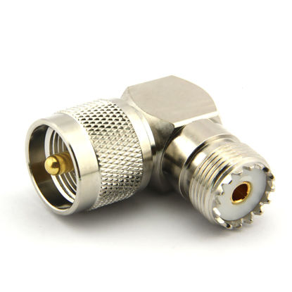 Picture of Maxmoral RF Coaxial Coax Adapter, UHF Male to Female Right Angle Adapter PL259 to SO239 90 Degree Jack Connector