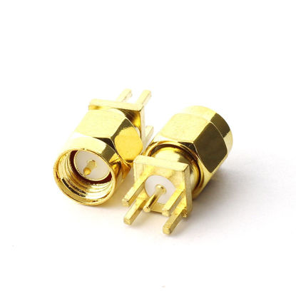 Picture of Maxmoral 5PCS SMA Male PCB Panel Edge Mount Plug with 4 Pins Stand Straight Connector RF Coax Coaxial Adapter