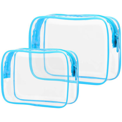 Picture of PACKISM Clear Makeup Bags, 2 Pack Quart Size Travel Bag TSA Approved Clear Travel Bags for Toiletries, Clear Cosmetic Bags Carry on Clear Toilety Bag TSA Approved Toiletry Bags, Blue