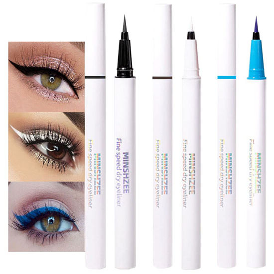 Picture of evpct 3Pcs White Blue Black Matte Waterproof Colored Eyeliner Liquid Eye Liner Color Set Liquid Eyeliner Colorful Eyeliner Pen Pencil Set Long Lasiting delineador de ojos de colores figuras 01+03+07