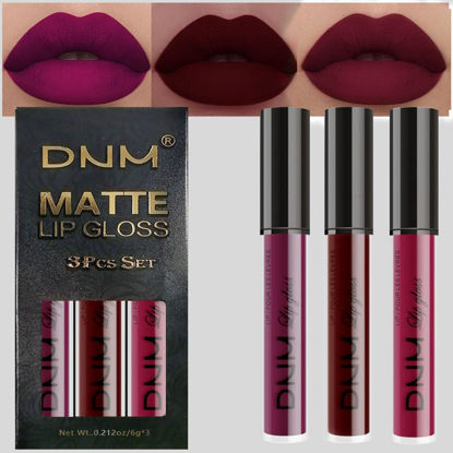 Picture of evpct 3Pcs Dark Red Plum Purple Matte 24-hour Liquid Lipstick Sets for Women DNM Matte Lipstick Lip Stain Long Lasting 24 Smudge Waterproof Lip Gloss Gift Set Matt Lipsticks Set Matt Liquid Lipstick