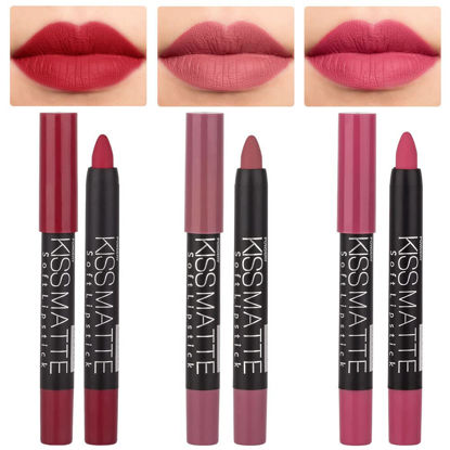 Picture of evpct 3Pcs Rub Red Chestnut Mauve Pink Matte Lipstick Lip Crayon Liner Pencil Pen Makeup Set DNM Matte Lipstick and Lip Liner Set 24 Hour Waterproof labiales mate 24 horas originales 13&15&16