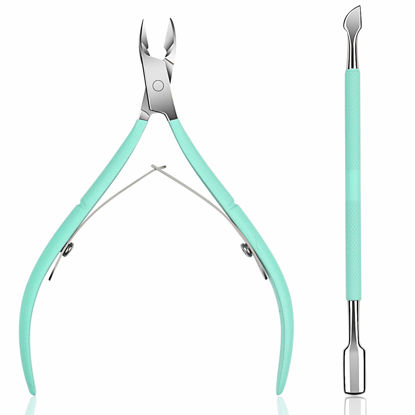 Picture of Ejiubas Cuticle Trimmer with Cuticle Pusher Cuticle Nipper Professional Grade Stainless Steel Cuticle Remover Cutter Clipper Durable Pedicure Manicure Tools (Green)