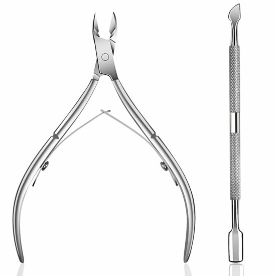 Picture of Ejiubas Cuticle Pusher Cuticle Nipper Stainless Steel Cuticle Trimmer Cuticle Remover Tool Set for Fingernails and Toenails Pedicure Manicure Tools Silver Christmas