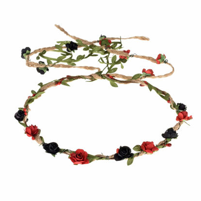 Picture of DDazzling Flower Crown Floral Wreath Headband Floral Garland Headbands photo props (Black and Red)