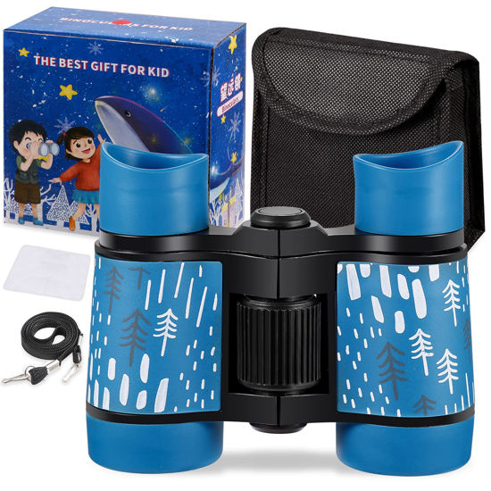 Picture of Kid Binoculars Shock Proof Toy Binoculars Set - Bird Watching - Educational Learning - Presents for Kids - Children Gifts - Boys and Girls - Outdoor Play - Hunting - Hiking - Camping Gear（Blue）