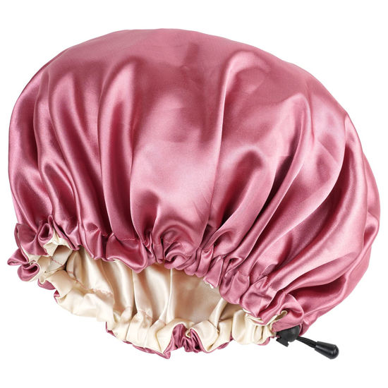 Picture of CHORHA Satin Sleep Cap,Double-Sided Adjustable Sleep Bonnet,Bonnet Cap for Sleep Hot Pink