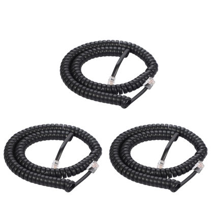 Picture of Telephone Handset Cord, 8Ft Uncoiled / 1.4Ft Coiled Landline Phone Handset Cable 4P4C Telephone Accessory Black (3 Pack)