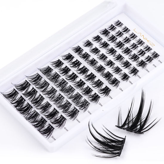 Picture of LANKIZ DIY lash Extensions Wispy,Lash Clusters D Curl Individual Lash Extensions,72 Clusters D Curl , Soft and Lightweight 8-16mm Mix Resuale Wide Band+Mix Style Cluster Lashes for Home use (Cluster-09-D-Curl)