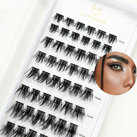 Picture of LANKIZ Cluster Lashes Natural Look, Individual Lashes Soft and Lightweight, 0.07mm 10-16mm Mix Reusable Wide Band Lash Cluster at Home (Cluster-14)