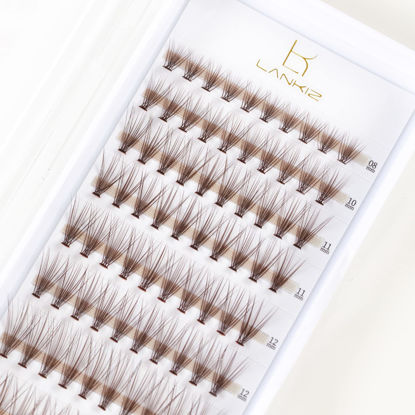 Picture of LANKIZ Individual Lashes Natural Cluster Lashes, 20 Roots Brown DIY Lash Extension, C Curl 0.07mm Thickness 8-14mm Mix Faux Mink Colored Eyelash Extension at Home (Cluster-26)