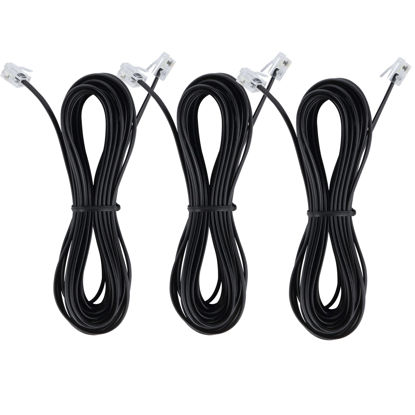 Picture of Telephone landline Extension Cord Cable Cord with Standard RJ-11 6P4C Plug (10Ft-3Pack, Black)