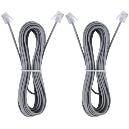 Picture of LanSenSu 15-Feet Telephone landline Extension Cord Cable Cord with Standard RJ-11 6P4C Plug (Silver 15-ft, 2Pack)