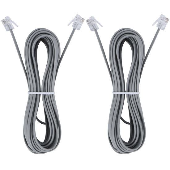 Picture of LanSenSu 15-Feet Telephone landline Extension Cord Cable Cord with Standard RJ-11 6P4C Plug (Silver 15-ft, 2Pack)