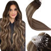 Picture of LAAVOO Micro Ring Hair Extensions Balayage Brown 22inch Dark Brown to Ash Brown Mix Brown Real Human Hair Micro Loop Hair Extensions Human Hair Silky Straight Long 50g 50strands