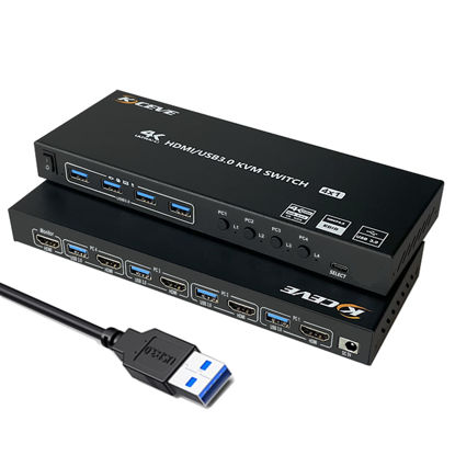 Picture of USB 3.0 HDMI KVM Switch, 4 Ports KVM Switcher Selector Box with EDID Emulator Function, Support 4K@60Hz Resolution for 4 Computers Share Mouse Keyboard and Monitor