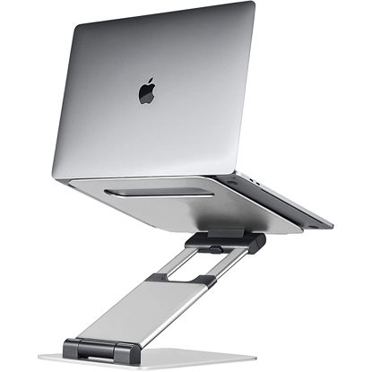 Picture of Laptop Stand for Desk, Ergonomic Sit to Stand Laptop Holder Convertor, Adjustable Height from 2.1" to 13.8", Supports up to 22lbs, Compatible with MacBook, All Laptops Tablets 11-17" - Silver