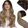 Picture of LAAVOO Hair Extensions Clip in Human Hair Balayage Brown to Light Brown Mix Light Blonde 5pcs/80g 16 inch Human Hair Extensions Ombre Brown Clip in Hair Extensions Real Human Hair Straight for Women