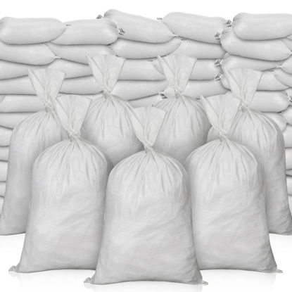 Picture of 200 Pcs Empty Sandbags Heavy Duty Sand Bags with Ties Woven Polypropylene Sand Bags Bulk Sand Bag for Flooding 16 x 26 Inches Sandbag Flood Protection for Emergency Hurricane Season Supplies (White)