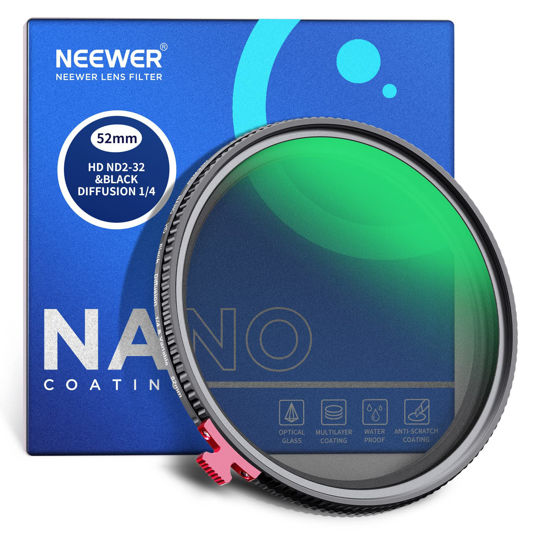 Picture of NEEWER 52mm Black Diffusion 1/4 Effect with ND2-ND32 Variable ND Filter 2 in 1, HD Neutral Density Filter with Mist Dreamy Cinematic Features, Water Repellent/Scratch Resistant/Dust Proof, No X Cross