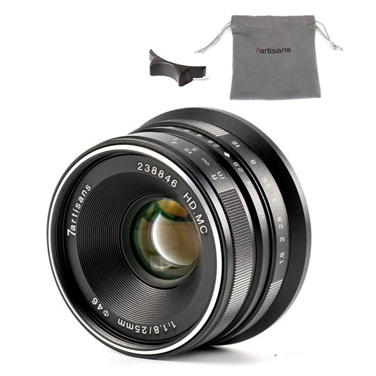 Picture of 7artisans 25mm F1.8 Manual Focus Portrait Lens for Sony E Mount Cameras Like A7 A7II A7R A7RII A7S A7SII A6500 A6300 A6000 A5100 A5000 EX-3 NEX-3N NEX-3R NEX-F3K NEX-5 NEX-5N - Black