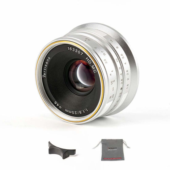 Picture of 7artisans 25mm F1.8 APS-C Manual Focus Lens for Sony Emount Cameras Like A7 A7II A7R A7RII A7S A7SII A6500 A6300 A6000 A5100 A5000 EX-3 NEX-3N NEX-3R NEX-F3K NEX-5 NEX-5N (Silver)