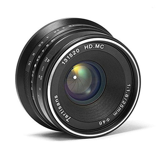 Picture of 7artisans 25mm F1.8 APS-C Manual Focus Fixed Lens Compatible with Fujifilm Fuji Cameras X-A1 X-A10 X-A2 X-A3 X-at X-M1 XM2 X-T1 X-T10 X-T2 X-T20 X-Pro1 X-Pro2 X-E1 X-E2 X-E2s - Black