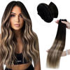 Picture of LAAVOO Remy Weft Hair Extensions Human Hair Off Black Ombre Dark Brown Mix Caramel Brown 16inch 100g Sew in Hair Extensions Real Human Hair Black Ombre Remy Human Hair Double Weft Straight