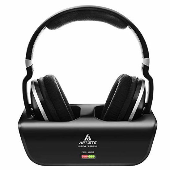 Picture of Wireless TV Headphones, Artiste ADH300 2.4GHz Digital Over-Ear Stereo Headphone for TV 100ft Distance Transmitter Charging Dock Rechargeable (Black)