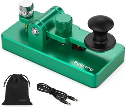 Picture of Putikeeg Classical Mini Morse Code Key Telegraph Key Morse Code Single Paddle Key Aluminum Alloy Mini-Key Morse Finger Morse CW Portable Straight Key Morse Practice Key - Green