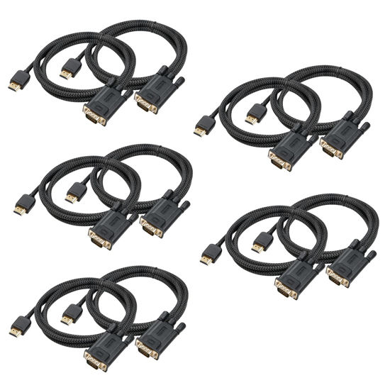 Picture of FEMORO HDMI to VGA Cable 6FT 10 Pack, HDMI-to-VGA Adapter Converter Male to Male Braided Cord for Monitor Computer Desktop Laptop PC Projector HDTV and More