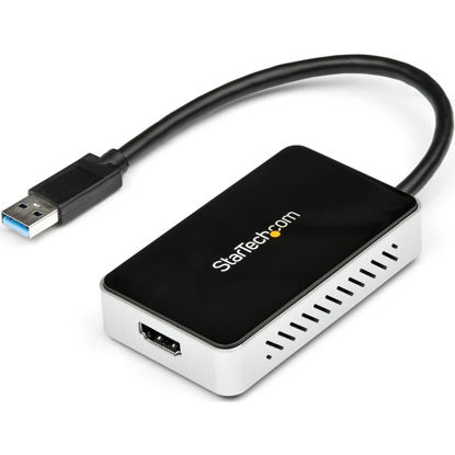 Picture of StarTech.com USB 3.0 to HDMI & DVI Adapter with 1x USB Port - External Video & Graphics Card Adapter - Dual Monitor Hub - Supports Windows (USB32HDEH), Black