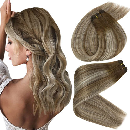 Picture of Sunny Sew in Hair Extensions Real Human Hair Balayage Human Hair Weft Extensions Brown Blonde Weft Hair Extensions Human Hair Double Weft Sew in Extensions 16inch 100g