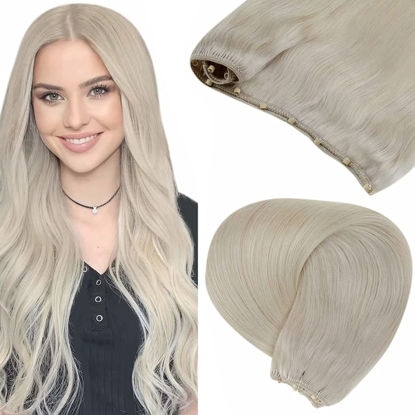 Picture of LAAVOO Microbead Weft Remy Extensions Human Hair Blonde Beaded in Human Hair Extensions Thick End Micro Beads Hair Weft Extensions Ice Blonde Micro Weft Human Hair Long for Women 50g 22"