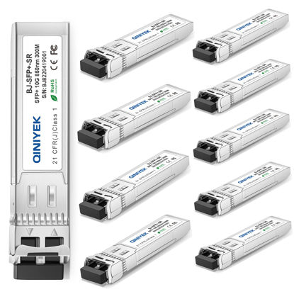 Picture of QINIYEK 10Pack 10GBase-SR SFP+ Transceiver,10G SR SFP Multi-Mode LC Module 850nm,up to 300 m,Compatible with Cisco SFP-10G-SR, Unifi UF-MM-10G, Meraki,Fortinet,Mikrotik,Netgear,Supermicro and More