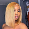 Picture of UCUVIC #27 Honey Blonde Lace Front Wig Human Hair Bob Wig 13x4 HD Lace Front Wigs Human Hair Glueless Frontal Wigs Human Hair Pre Plucked Ailwelia Brown Bob Wigs For Black Women 180% Density 12 Inch