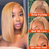 Picture of UCUVIC #27 Honey Blonde Lace Front Wig Human Hair Bob Wig 13x4 HD Lace Front Wigs Human Hair Glueless Frontal Wigs Human Hair Pre Plucked Ailwelia Brown Bob Wigs For Black Women 180% Density 12 Inch